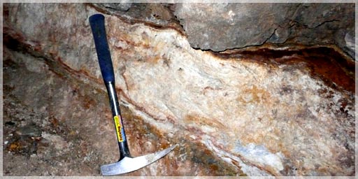Crystalized vein in Badshot adit from almost 100 years of oxidization